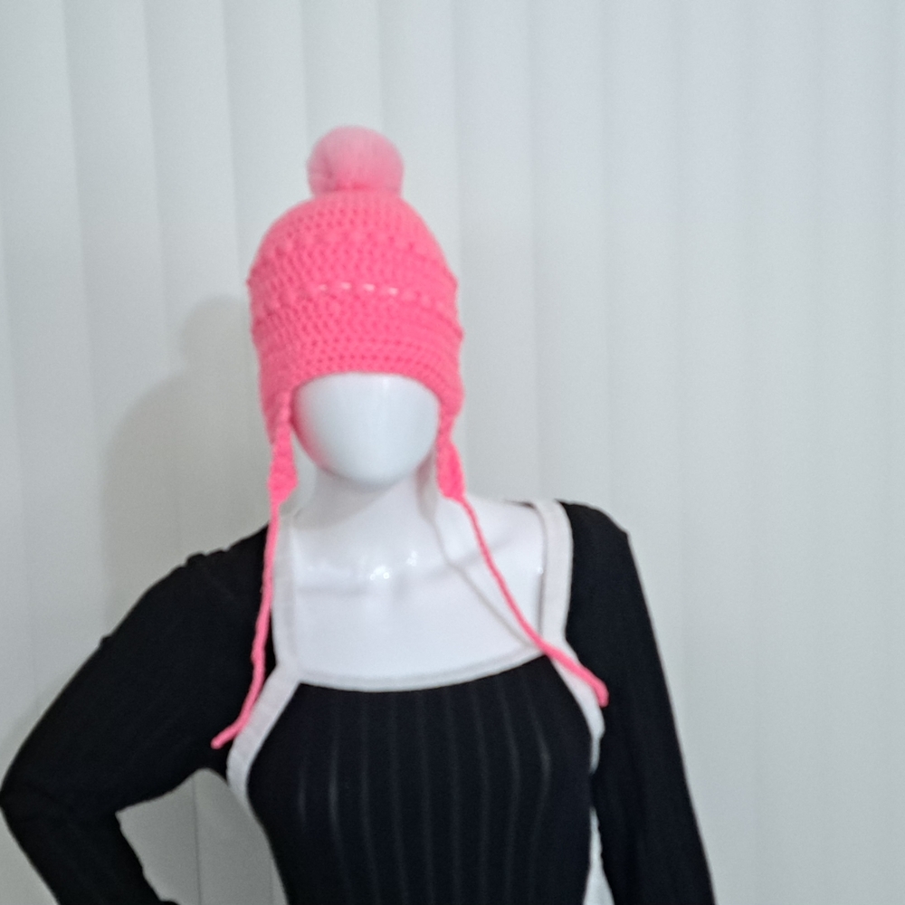 Pink Knit Pom-Pom Beanie